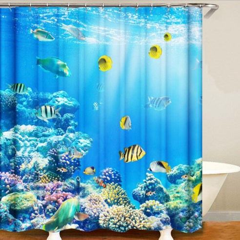 카리스 푸른 바다의 욕실 샤워 커튼 A03 90 x 180 cm, 1개