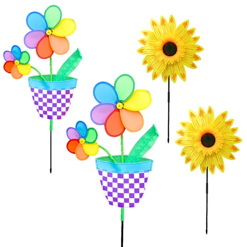파티쇼 정원용 바람개비 해바라기 소형 2p + 꽃화분 2p 세트, 퍼플(꽃화분), 1세트