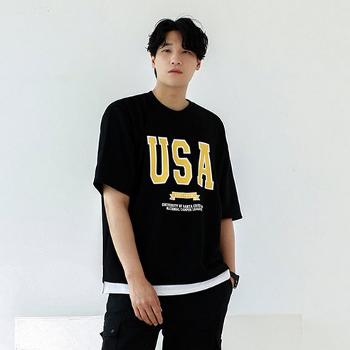 빅사이즈클럽 O2 USA 레이어드 반팔 티셔츠