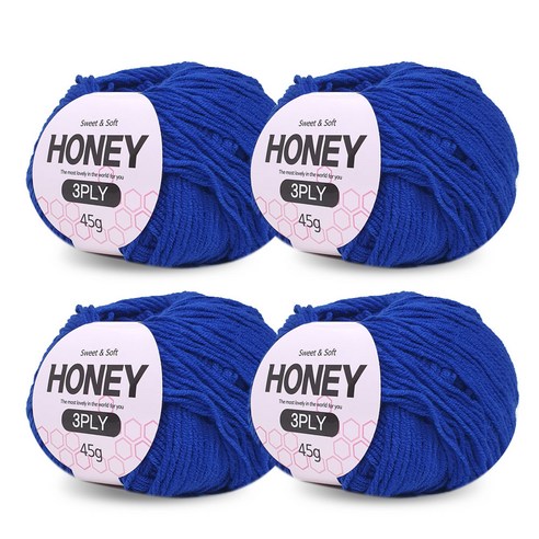니뜨 허니 3ply 뜨개실 45g x 4p + 무료 도안 세트, 14 파랑
