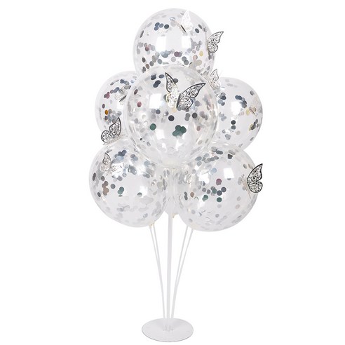 파티쇼 풍선 장식꽂이 세트 70cm 2p 컨페티 원형 + 나비데코 24p, 실버, 1세트