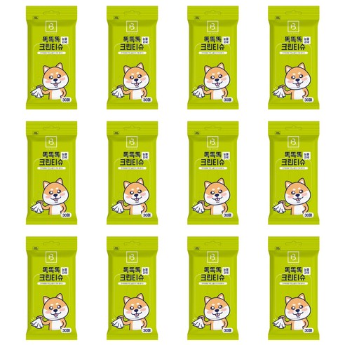 브리더랩 반려동물 똑똑똑 크린티슈 물티슈 눈물자국 30매, 30개, 12개