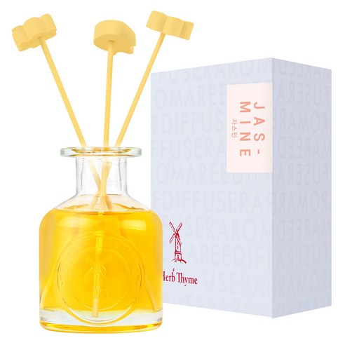 허브타임 NEW 실내용 디퓨저 130ml + 플라워 석고 랜덤발송 4p + 섬유스틱 5p 선물세트, 자스민, 1세트