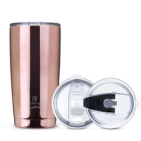 캐리보틀 스탠다드 스테인레스 보온보냉 텀블러 + 플립 빨대 뚜껑, 글로시와인, 600ml