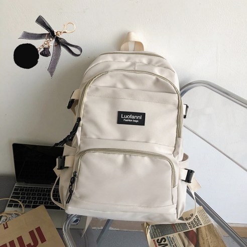 심플 대용량 데일리 백팩 + 가방고리 세트 B73