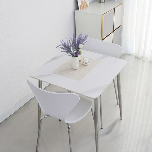 참갤러리 미드센추리 모던 정사각 700 2인용 세라믹 식탁 + 의자 2p 세트 방문설치, 무광마블화이트(식탁), 화이트(의자)