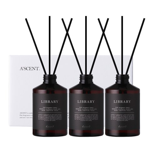 에이센트 네이처 실속형 디퓨저 200ml 3p + 섬유스틱 15p, 라이브러리