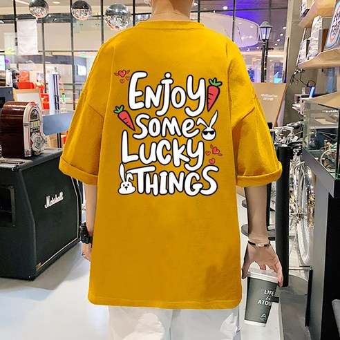 남성용 PIUM 캘리프린팅 오버핏 반팔 티셔츠