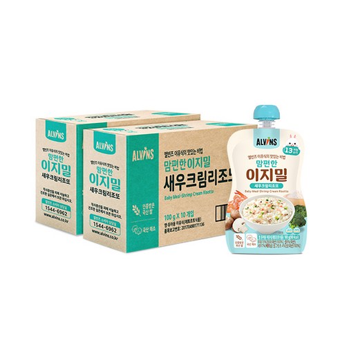 엘빈즈 이지밀 맘편한 파우치 이유식 13개월이상 새우크림리조또 10p, 2개, 새우크림맛