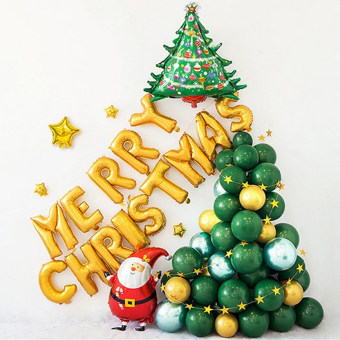 와우파티코리아 그린 풍선 트리 크리스마스 장식 세트, 혼합색상, 1세트