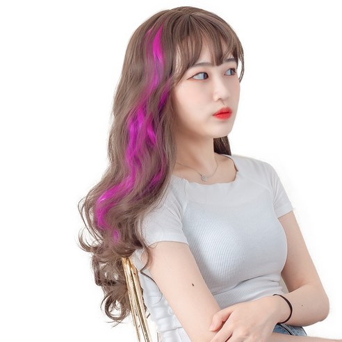 가발위드 단색 웨이브 컬러 포인트 피스 5p + 트윙클 붙임머리 세트, 핑크(컬러피스), 랜덤발송(붙임머리), 1세트