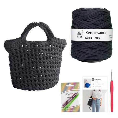 yarna 르네상스 데일리백 DIY 패키지, 블루빛 차콜(실), 랜덤발송(코바늘), 1세트