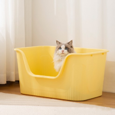 개과천선 고양이 바스켓 토일렛 평판형 화장실 모래삽 세트, 옐로우