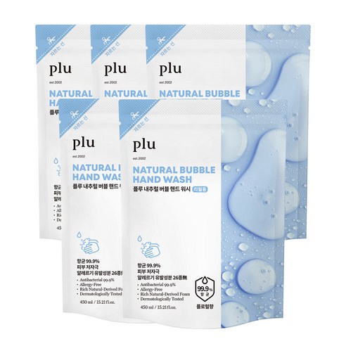 플루 내추럴 버블 핸드워시 리필 플로럴향, 450ml, 5개