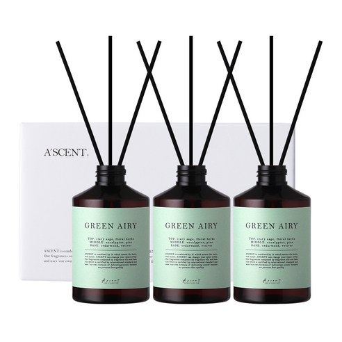 에이센트 네이처 실속형 디퓨저 200ml 3p + 섬유스틱 15p, 그린에어리
