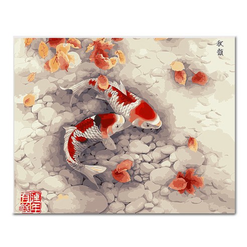 아디코 DIY 페인팅 일러스트 명화그리기 50 x 40 cm, 한 쌍의 비단잉어(PEE13), 1개