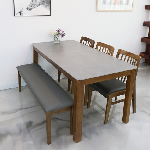참갤러리 노바 세라믹 식탁세트 1800 6인용 + 의자 3p + 벤치 방문설치, 그레이(상판)