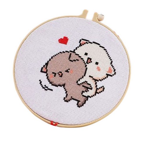 DIY 귀여운 고양이 커플 하트 자수 세트, 1세트, 어부바