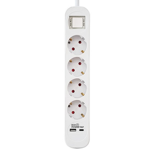 에코파워탭 USB 3IN1 충전 멀티탭 4구, 1.5m, 화이트, 1개