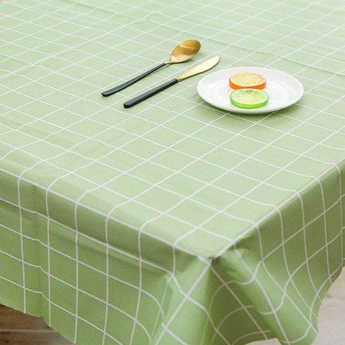 앤의데코 방수 기름방지 체크무늬 4인 식탁보, 그린, 180 x 137 cm