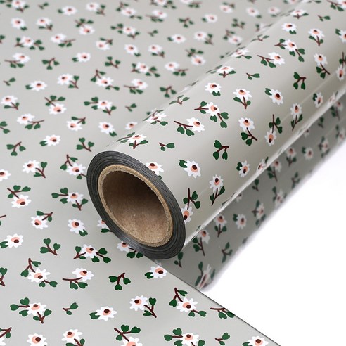 코코플러스 작은꽃 비닐 증착롤 포장지 53cm x 17m, 그레이, 1개