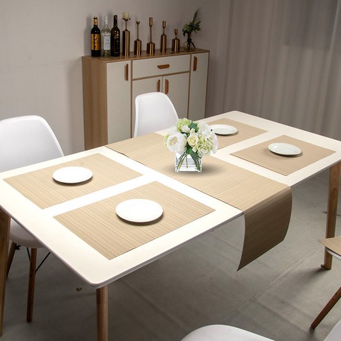 라온투유 플레이스 테이블 매트 4인 5p 세트, 17 베이지, 4인(450 x 300 mm, 300 x 1800 mm)