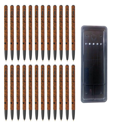 모나미 153 카툰 볼펜 0.5mm 24p + 매표 펜 접시 C형 세트, 코코브라운(볼펜), 검정색(펜접시), 1세트