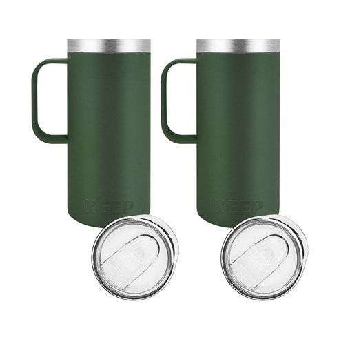 KEEP 보온 보냉 핸들 머그 손잡이 텀블러 2p, 카키, 카키, 473ml