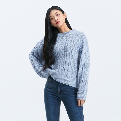 미쏘 여성용 루즈핏 컬러 믹스 케이블 스웨터