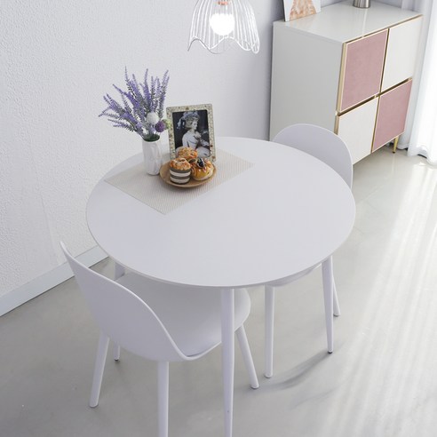 참갤러리 원형 850 세라믹 식탁 세트 2인용 방문설치, 식탁(화이트), 의자(화이트)