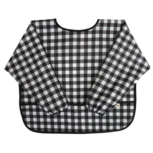 더해피 아동용 미술가운 방수 긴팔앞치마 체크, 블랙