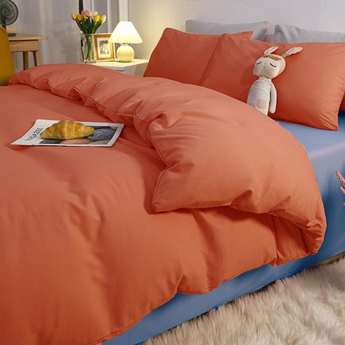 DPCB018 포그니 사계절 침구 이불커버 + 침대시트 + 베개커버 세트, 블루오렌지