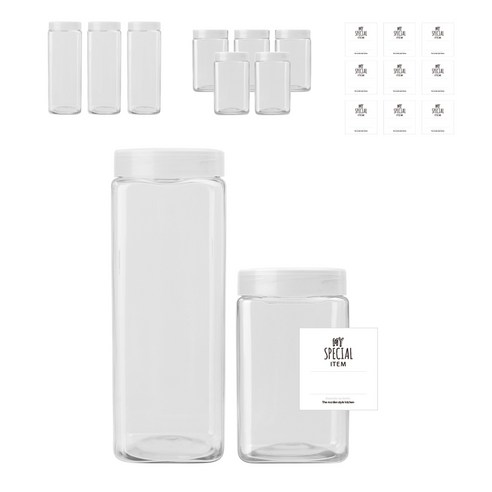병도매닷컴 잡곡통 반투명캡 사각 700ml x 6p + 1200ml x 4p + 스티커 N21 10p, 혼합색상, 1개