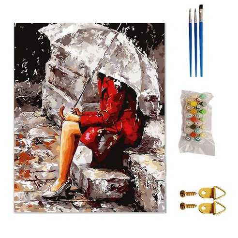 블루카이 DIY 명화 그리기 쉬운 유화그리기 우산쓰고 있는 여인 40 x 50 cm, 혼합색상
