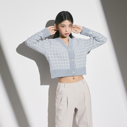 미쏘 여성용 크롭 트위드 배색 가디건
