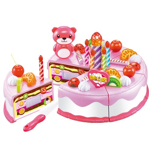 하늘썬별 맛있는 과일 생일 케이크 주방놀이 vdcakeh56, 핑크, 1세트