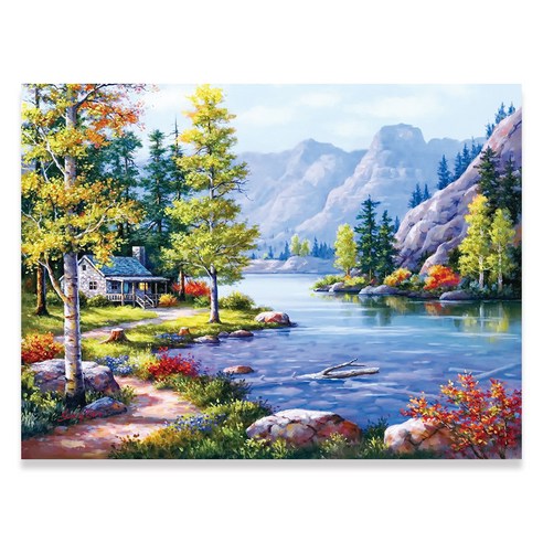 케이엠엘리 AB + 원형 3D 보석십자수 DIY 키트 60 x 40 cm, 흐르는 강물처럼, 1세트