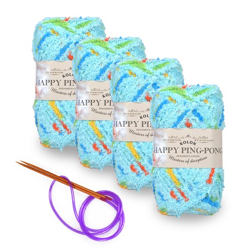해피 핑퐁 수면사 털실 80g x 4p + 줄바늘, 07 스카이
