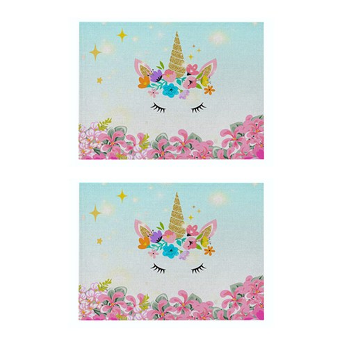 라벤더 유니콘 일러스트 플레이스 매트 2p, 13, 42 x 32 cm