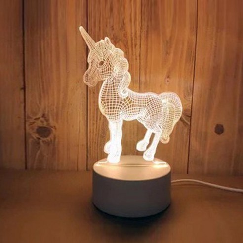 쿼르디 LED 아크릴 3D 무드등 USB 온오프 스위치 유니콘, 혼합색상