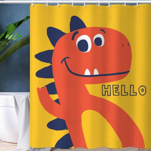 카리스 귀여운 공룡 드로잉 욕실 샤워 커튼 A02 100 x 200 cm, 1개