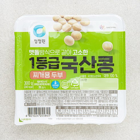 두부  청정원 국산콩 고소한 두부 찌개용, 300g, 1개