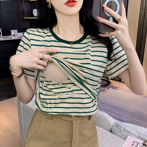 언헤브 스트라이프 임부 수유 티셔츠