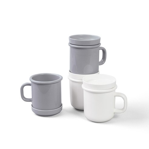 보울보울 노르딕볼볼 뚜껑머그컵 340ml x 4p + 소스볼 4p 세트, 화이트, 그레이, 1세트