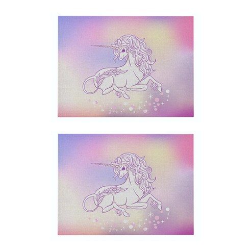 라벤더 유니콘 일러스트 플레이스 매트 2P, 02, 42 x 32 cm
