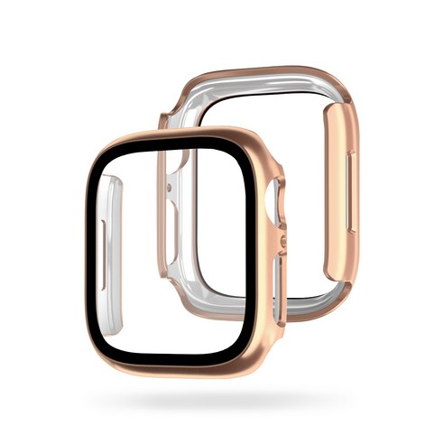 에가든 풀커버 강화유리 액정보호 스마트워치 케이스 41mm, 로즈골드