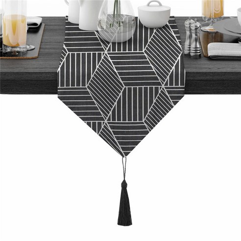 healingcare 북유럽풍 면 테이블러너, 08 블랙 다이아몬드 블랙, 300 x 1800 mm