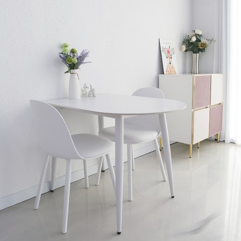 참갤러리 반타원 800 세라믹 식탁 세트 2인용 방문설치, 식탁(화이트), 의자(화이트)