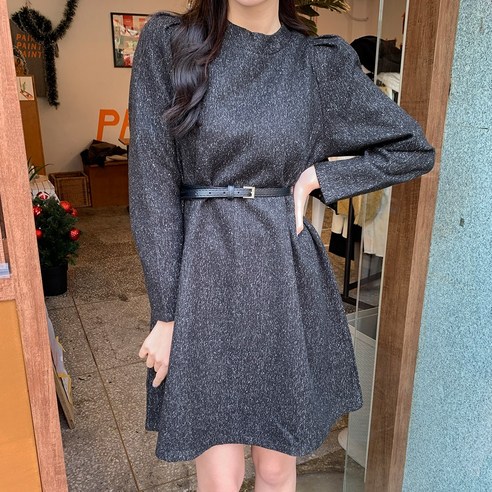메이토 노카라 울 핀턱 미니 원피스