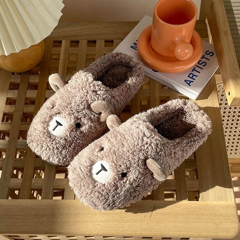 아이엠몽 여성용 귀여운 양 캐릭터 헬로쉽 슬리퍼 3cm, 브라운, 1개